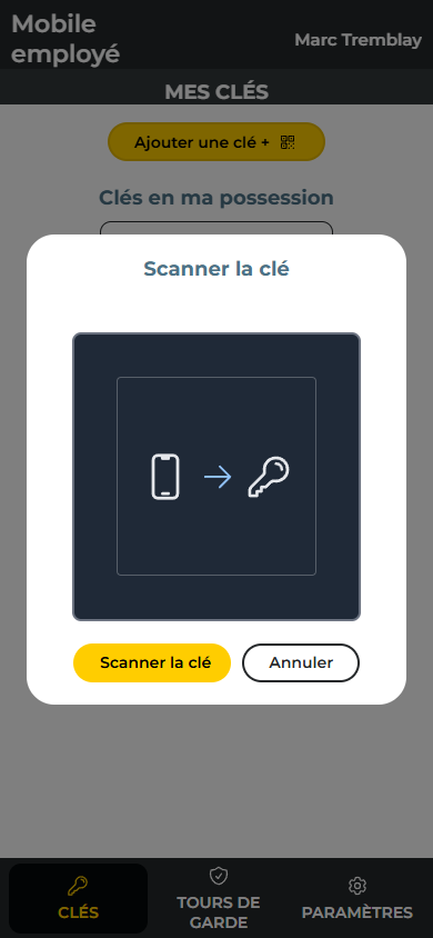 KeyTasks mobile app — employee key scanning